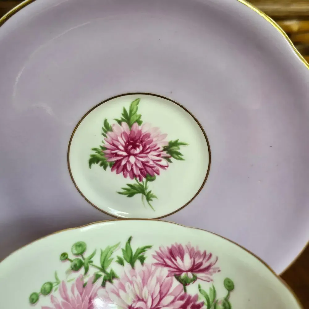 Vintage Adderley Bone China Tea Cup and Saucer Lavender Chrysanthemum Cottage